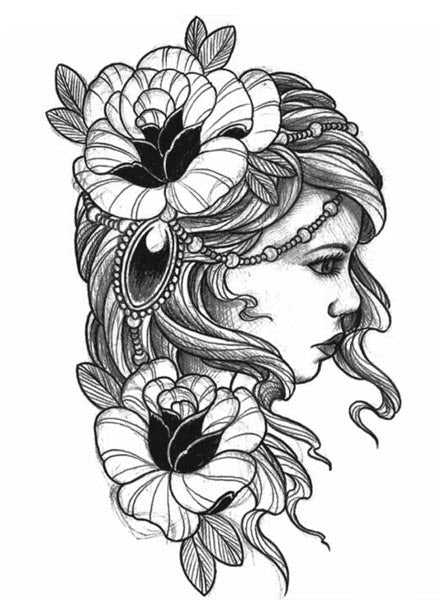 1960 Mädchen Mit Blumen Tattoo