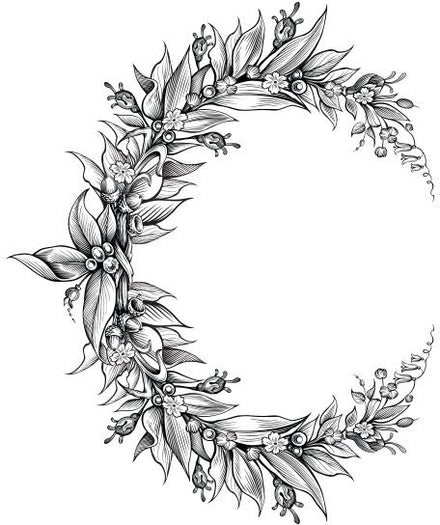 Flower Crescent Moon Tattoo