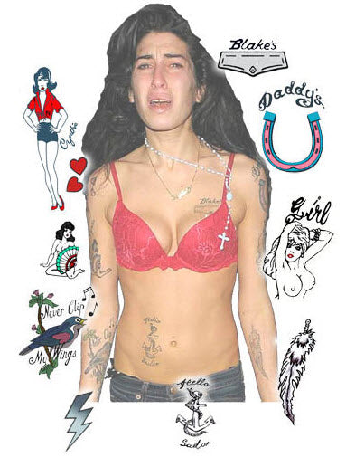 Amy Winehouse Set de Tatouages Temporaires (10 Tattoos)