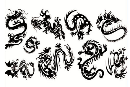 Assortiment de Tatouage Dragon Oriental Noir (9 tatouages)