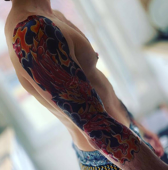 Full Sleeve Arm Tattoo Draak - Tattoonie