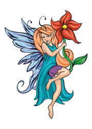 Fairy With Red Flower Tattoo