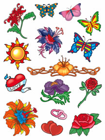 Fleurs, Cœurs et Papillons (15 Tattoos)