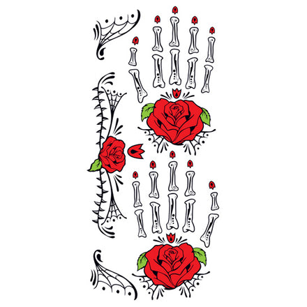 Glitter Roses Hand Bones Tattoo