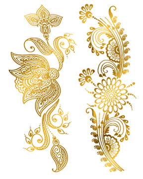 Golden Henna Flowers Tattoos