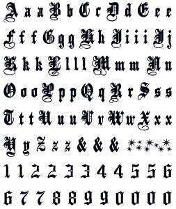 Gothic Tattoo Buchstaben & Zahlen