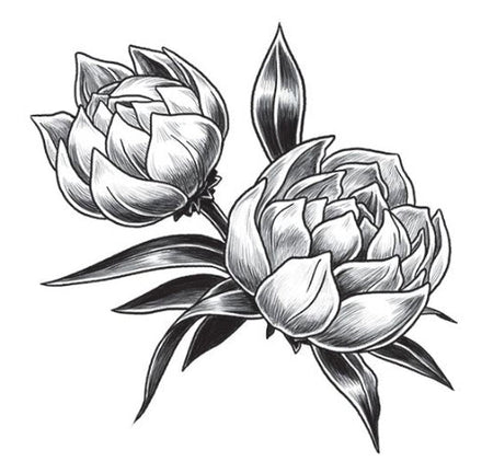 Gray Peony Rose Tattoo