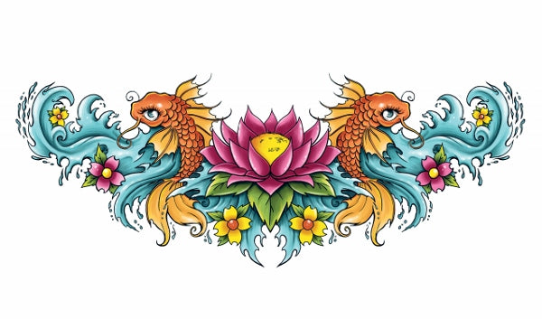 Lotus Koi Lower Back Tattoo