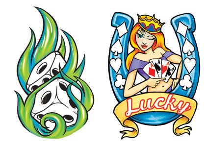 Lucky Lady & Flaming Dice Glow Tattoos