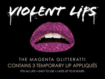 Magenta Glitteratti Violent Lips (3 Lippen Tattoo Sätze)