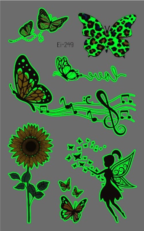 Faux tatouage Panthère Musicale-Papillon phosphorescent