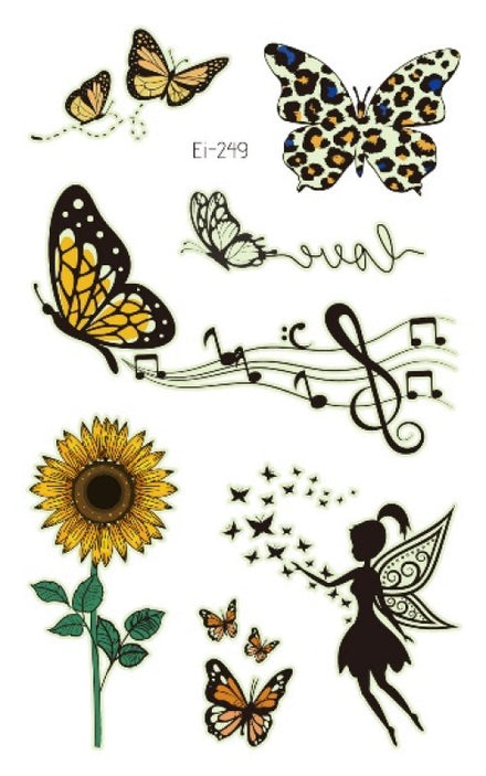 Faux tatouage Panthère Musicale-Papillon phosphorescent