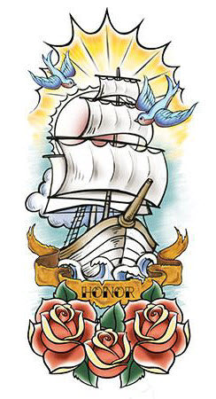 Nautischen Segelboot Sleeve Tattoo