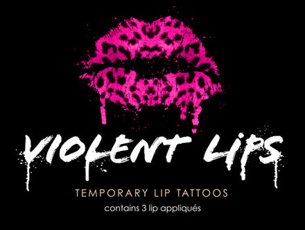 Pink Leopard Violent Lips (3 Lippen Tattoo Sätze)