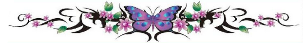 Purple Butterfly with Flowers Long Body Tattoo