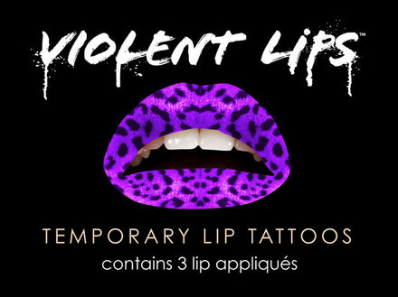 Purple Leopard Violent Lips (3 Lippen Tattoo Sätze)