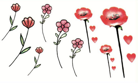Red Flowers & Hearts Tattoos