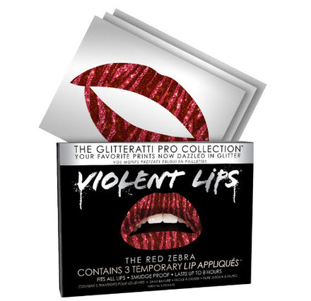 Red Zebra Glitteratti Violent Lips (3 Conjuntos Del Tatuaje Del