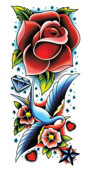 Tatuaje De Manga Rosa y Golondrina
