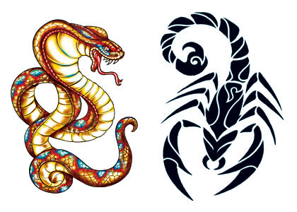 Scorpion & Cobra UV Tattoos (2 Tattoos Lumineux)