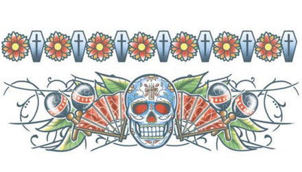 Cráneo - Bandas Del Cuerpo De Day Of The Dead (2 Tatuajes)
