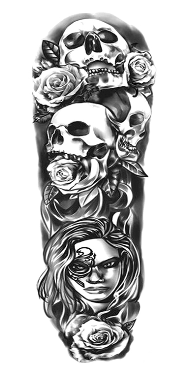 Tattoo bras/os sur toute la manche Crânes Vierge Rose