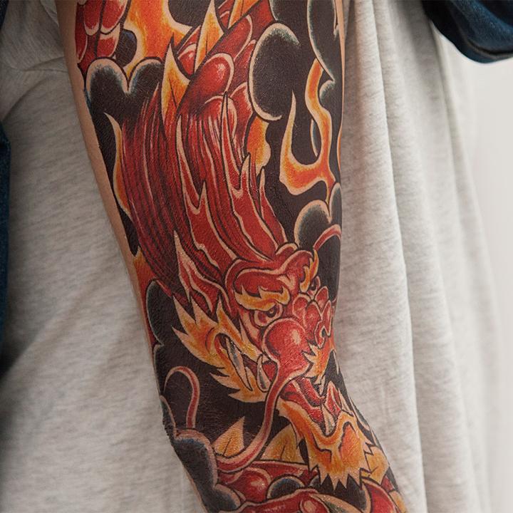 Tatouage Bras Complet  Dragon - Tattoonie