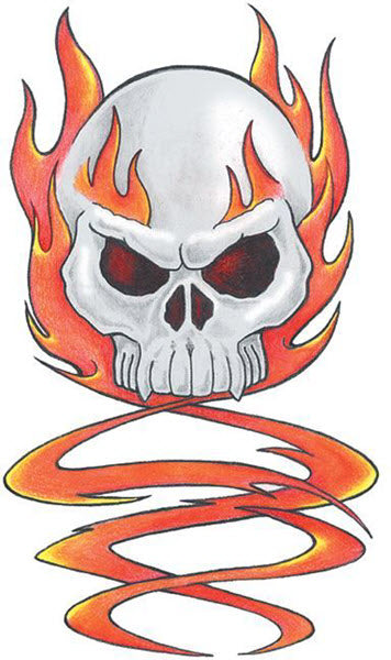 Crâne Traditionnel & Flammes Tattoo