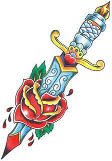 Vintage Dagger with Flowers Tattoo