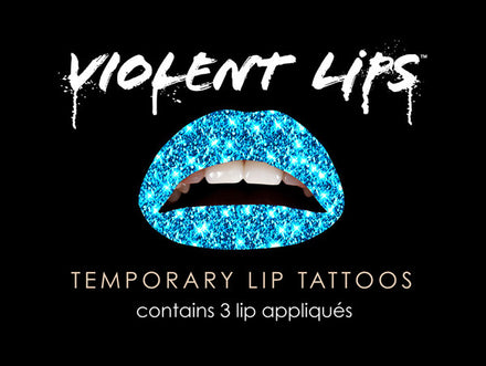 Blue Glitteratti Violent Lips (3 Lippen Tattoo Sätze)