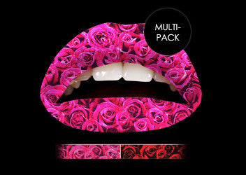 Pink & Red Roses Violent Lips (4 Lippen Tattoo Sätze)