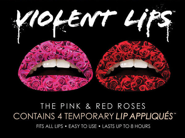 Pink & Red Roses Violent Lips (4 Lippen Tattoo Sätze)