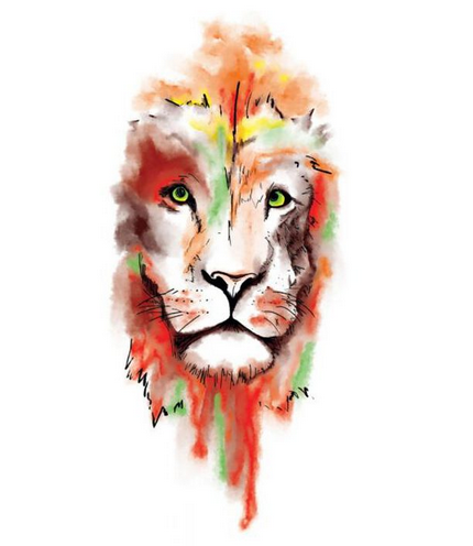 Tatouage Temporaire du Visage du Lion à l'Aquarelle