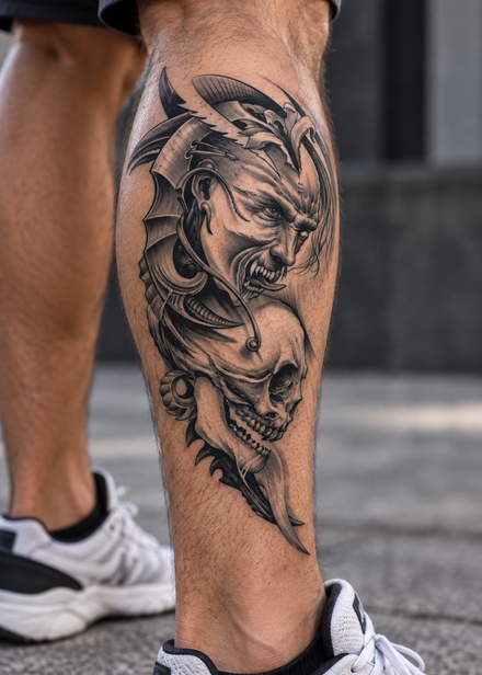 Demon & Skull Tattoo Sleeve