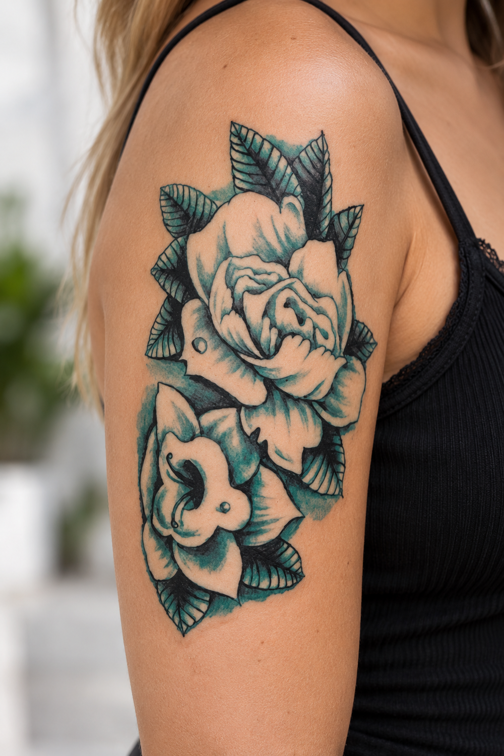 Manga Del Tatuaje De Las Rosas Del Vintage