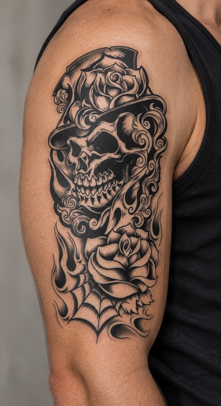 Grim Reaper Skull Sleeve Tattoo