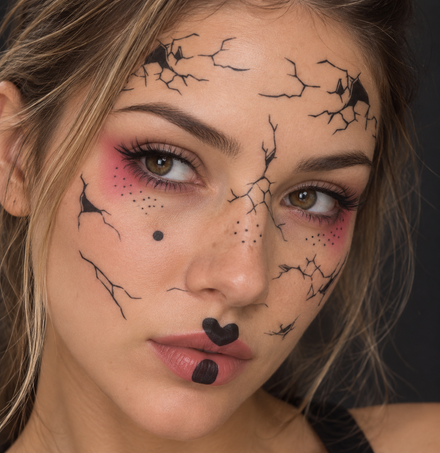Bambola Incrinato Costume Faccia Tatuaggio