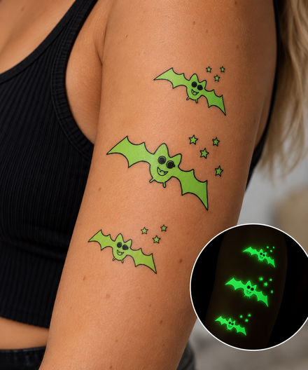 Pipistrelli Fosforescenti con Stelle falso tatuaggio di Halloween