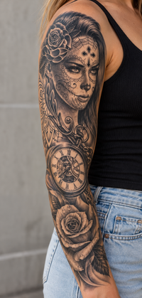 Manica completa del braccio/tatuaggio osseo Ragazza Rose
