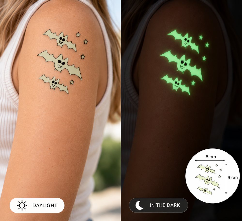 Glow in the Dark Bats with Stars False Halloween Tattoo