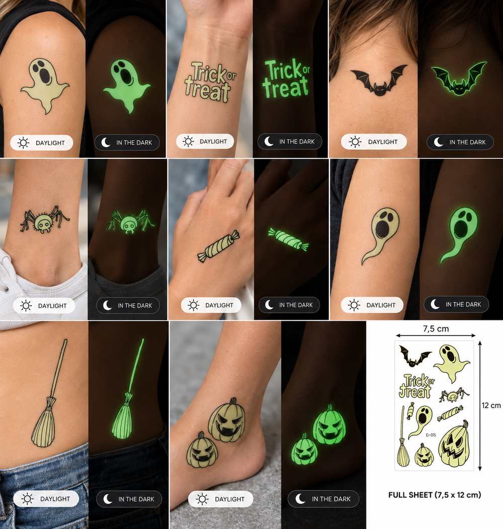 Freaky Pumpkin & Ghost Glow in the Dark Halloween fake tattoo