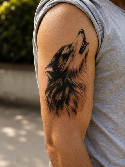 Realistic Howling Wolf Temporary Tattoo