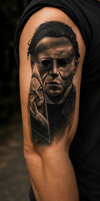 Creepy Man with Knife - Temporary Tattoo Halloween