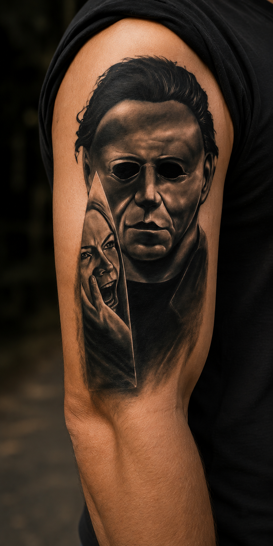 Creepy Man with Knife - Temporary Tattoo Halloween