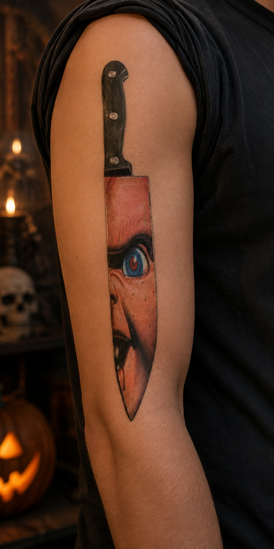 Puppenmesser - Temporäres Tattoo Halloween