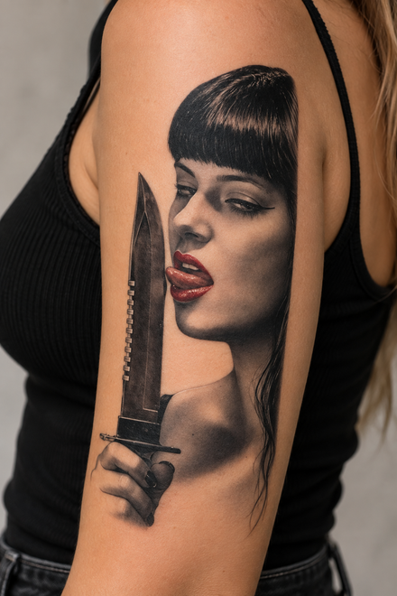 Woman with Knife - Temporary Tattoo Halloween