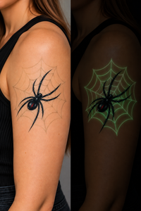 Tatouage temporaire Araignée avec Toile Réveillée qui brille dans le noir