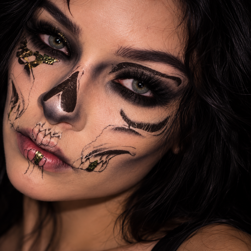 Metallic Gouden Schedel Kostuum Tattoo