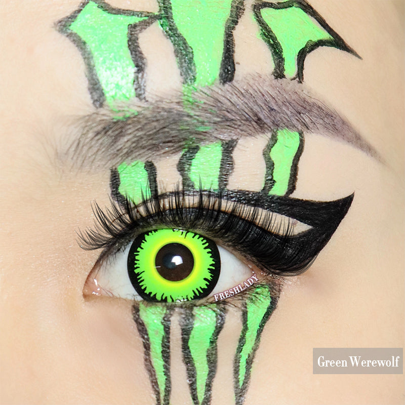 Green Werewolf Coloured Contact Lenses – Tattoo for a week