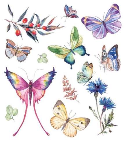 Farfalle colorate con fiori - Tatuaggi temporanei (13 tatuaggi)